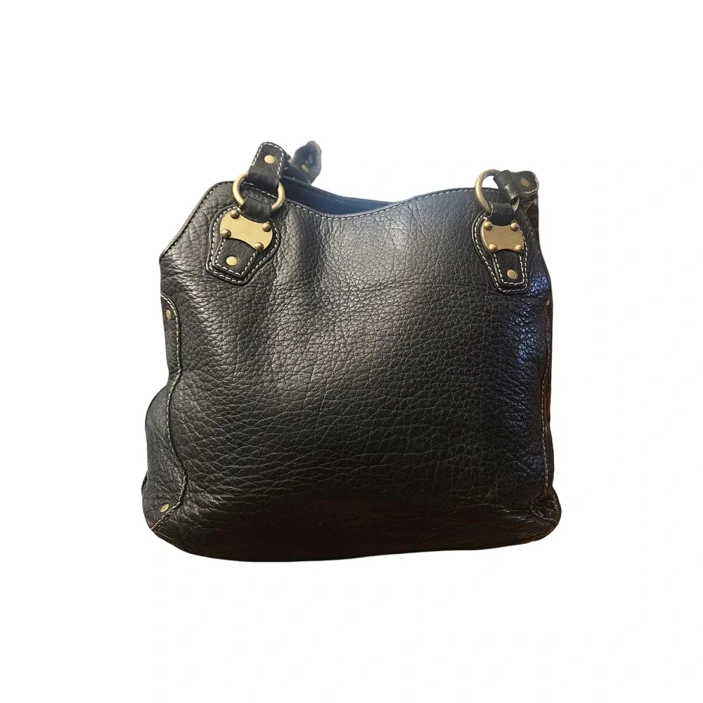 Michael Kors‎ Black Pebbled Leather Shoulder Bag Gold Logo Hardware Handbag
